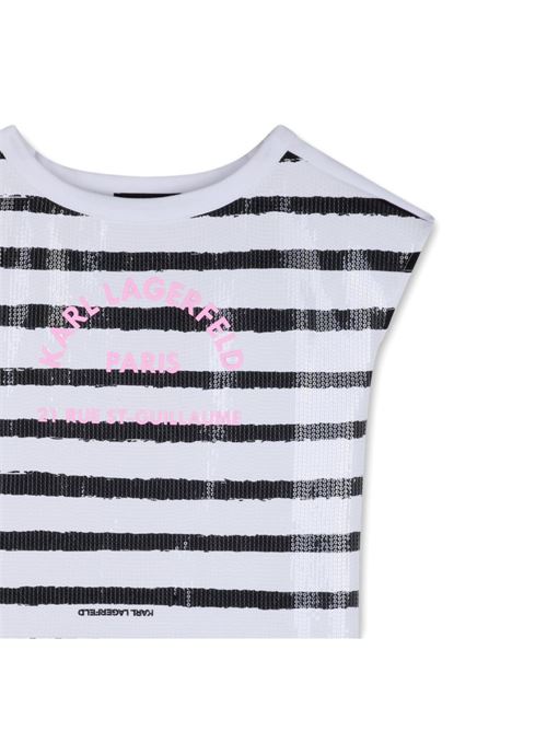 Abito bambina Karl Lagerfeld bianco e nero a righe con paillettes Karl Lagerfeld Kids | Z31149N50